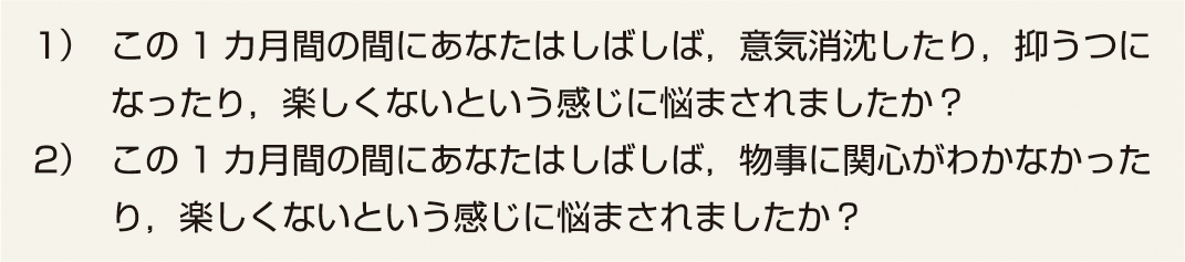 ⓔ表5-46-1　うつ病に対する2質問表 (Whodey MA, Avins AL, et al: J Gem Intern Med, 1997; 12: 439-445) 